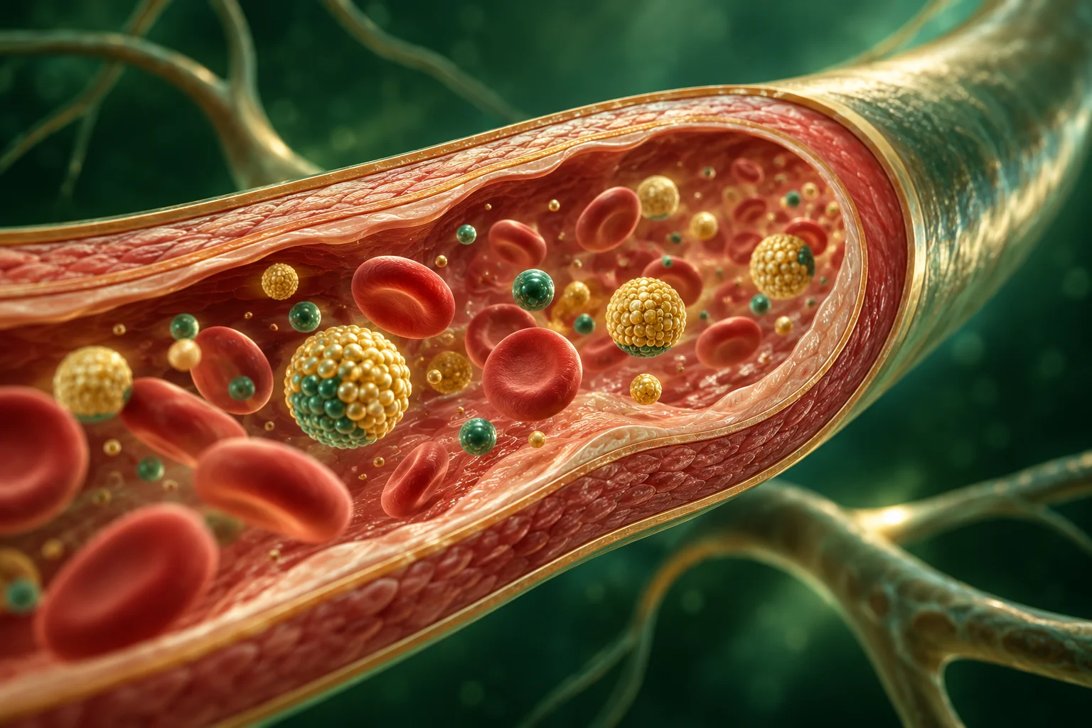 Arteriya kesimi va qon lipidlarining konseptual tibbiy illustratsiyasi
